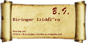 Biringer Izidóra névjegykártya