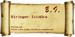 Biringer Izidóra névjegykártya
